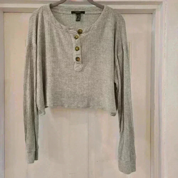 Forever21 Long Sleeve Crop Top Size Medium Grey - Picture 1 of 6